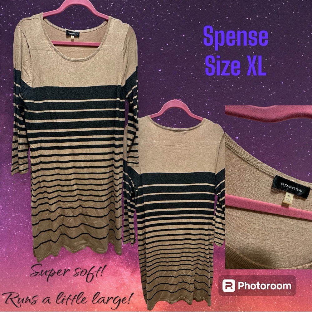 Sweater dress midi tan & grey super soft women’s Large
